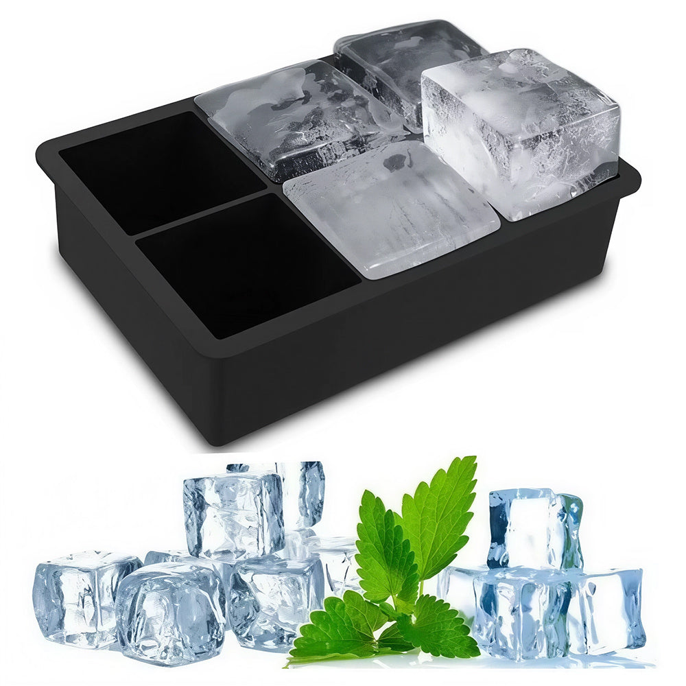 Square Silicone Ice Cube Tray with Funnel – Black (6 Grid)